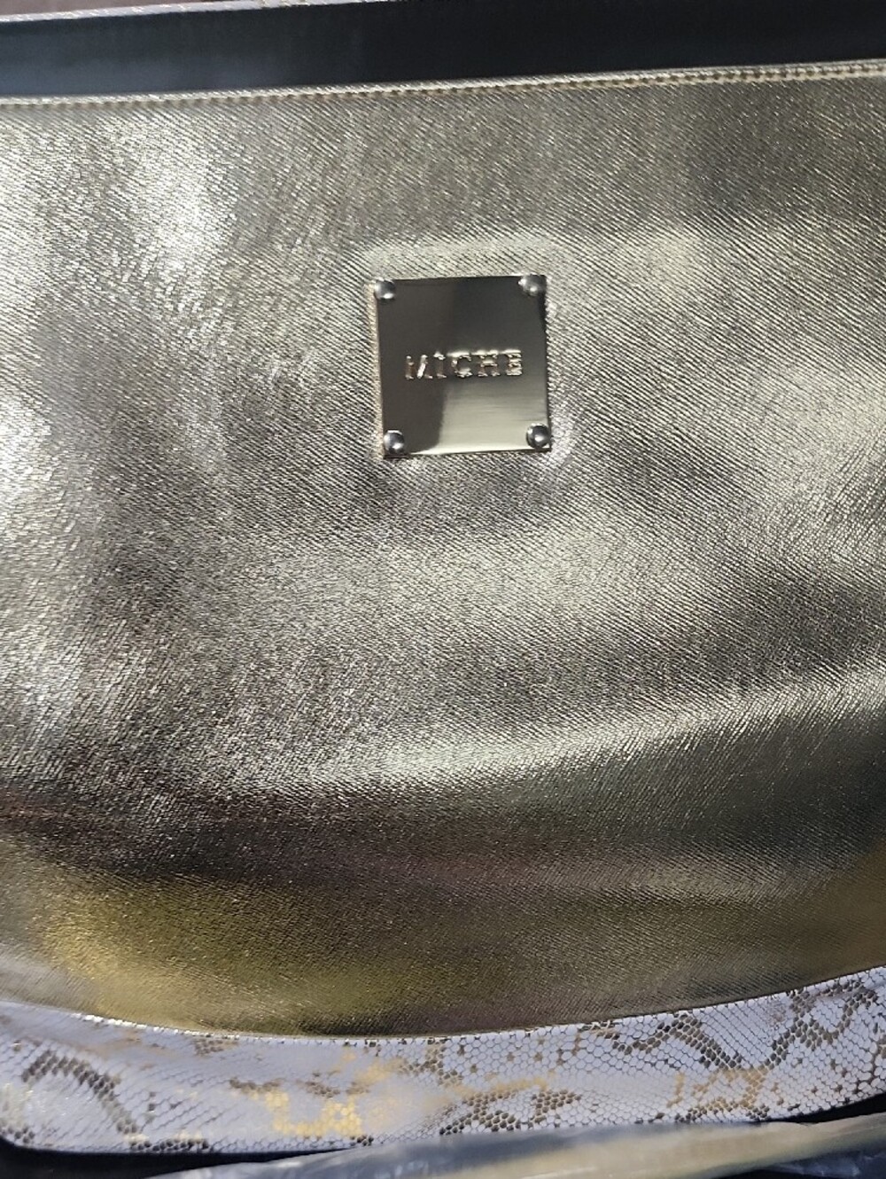 Miche Metallic Gold Tote with Snake-Print Trim - Picture 2 of 6